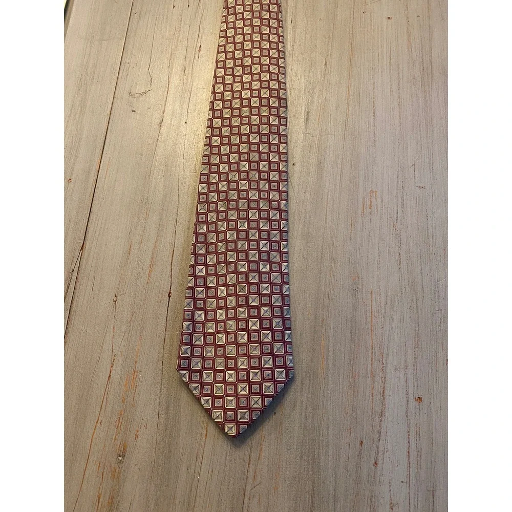 Joseph A Bank Signature Collection Silk Tie Burgundy Geometric Square USA Made